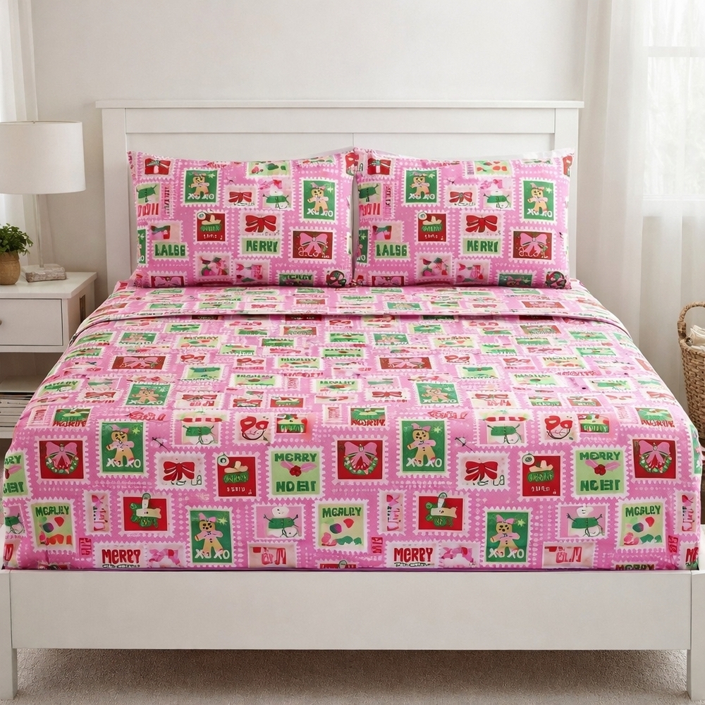 Betsey Johnson Christmas Holiday Stamps Pink 4 Piece Full Sheet Set  New w/ Tags